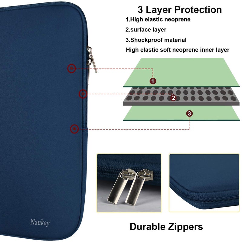 Naukay 13 Inch Laptop Case,Resistant Neoprene Laptop Sleeve/Notebook Computer Pocket Case/Tablet Briefcase Carrying Bag Compatible with MacBook Pro,MacBook Air,Notebook Computer-(Dark Blue) - Image 3